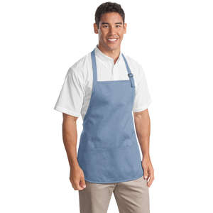 Port Authority Medium Length Apron with Pouch Pockets - Dark/All Blue, Washed Denim