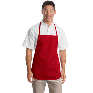 Port Authority Medium Length Apron - Dark/All Red