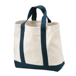 Port and Company 2-Tone Shopping Tote - Dark/All Natural/Blue, Navy