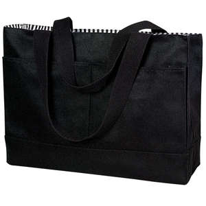 Port and Company Double Pocket Tote - Dark/All Black/Black Stripe
