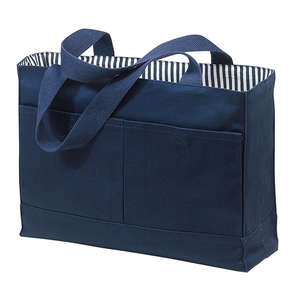 Port and Company Double Pocket Tote - Dark/All Blue, Navy/Blue, Navy Stripe
