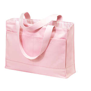 Port and Company Double Pocket Tote - Dark/All Pink, Light/Pink Stripe