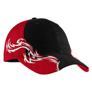 Port Authority Colorblock Racing Cap with Flames - Dark/All Black/Red/White