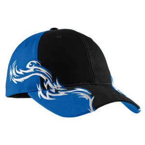 Port Authority Colorblock Racing Cap with Flames - Dark/All Black/Blue, Royal/White