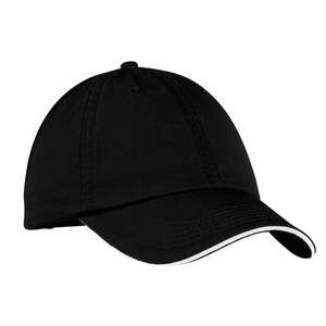 Port and Company Washed Twill Sandwich Bill Cap - Dark/All Black/White