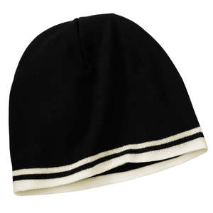 Port and Company Fine Knit Skull Cap with Stripes - Dark/All Black/Natural