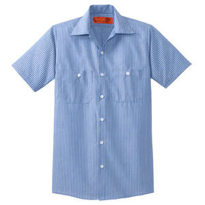 CornerStone Short Sleeve Striped Industrial Work Shirt - Dark/Colors Blue/White