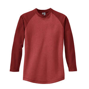District Threads Heathered Jersey Long Sleeve Raglan Tee - Dark/All Red, Deep Heathered