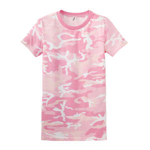 District Threads Junior Ladies Short Sleeve Camo Perfect Weight District Tee - Dark/All Camouflage, Pink