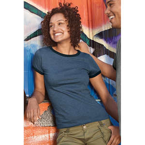 Custom Promotional District Threads Junior Ladies Heathered Jersey Perfect Weight Ringer Tee - Dark/All
