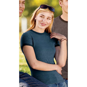 District Threads Junior Ladies Heathered Jersey Perfect Weight Ringer Tee - Dark/All 