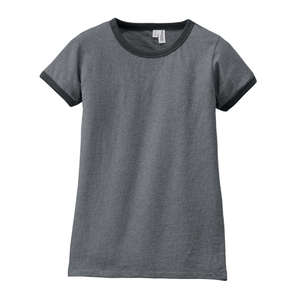 District Threads Junior Ladies Heathered Jersey Perfect Weight Ringer Tee - Dark/All Nickel, Heathered
