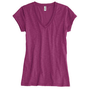 District Threads Junior Ladies Slub V-Neck Tee - Dark/All Berry, Bright