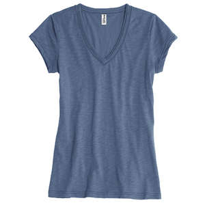 District Threads Junior Ladies Slub V-Neck Tee - Dark/All Blue, Deep Sea