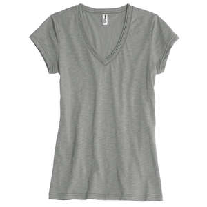 District Threads Junior Ladies Slub V-Neck Tee - Dark/All Gray, Frost