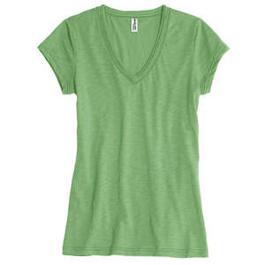 District Threads Junior Ladies Slub V-Neck Tee - Dark/All Green Tea
