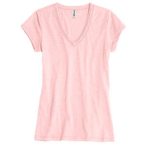 District Threads Junior Ladies Slub V-Neck Tee - Dark/All Pink, Light