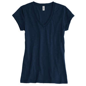 District Threads Junior Ladies Slub V-Neck Tee - Dark/All Blue, New Navy