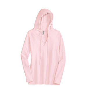 District Threads Junior Ladies Slub V-Neck Hoodie - Dark/All Pink, Light