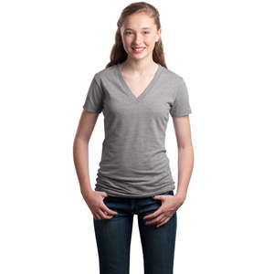 District Threads Junior Ladies Tri-Blend V-Neck Tee - Dark/All Gray, Heather