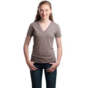 District Threads Junior Ladies Tri-Blend V-Neck Tee - Dark/All Chocolate, Heathered
