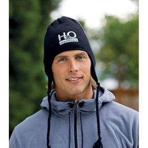 Custom Promotional District Threads Knit Hat with Earflaps - Dark/All