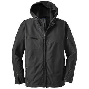 Port Authority Textured Hooded Soft Shell Jacket - Dark/All Charcoal/Yellow, Lemon