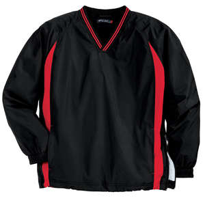 Sport-Tek Tipped V-Neck Raglan Wind Shirt - Dark/All Black/Red