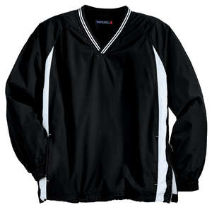 Sport-Tek Tipped V-Neck Raglan Wind Shirt - Dark/All Black/White