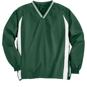 Sport-Tek Tipped V-Neck Raglan Wind Shirt - Dark/All Green, Forest/White
