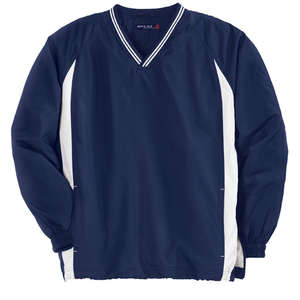 Sport-Tek Tipped V-Neck Raglan Wind Shirt - Dark/All Blue, Navy/White