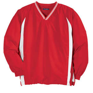Sport-Tek Tipped V-Neck Raglan Wind Shirt - Dark/All Red/White