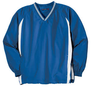 Sport-Tek Tipped V-Neck Raglan Wind Shirt - Dark/All Blue, Royal/White