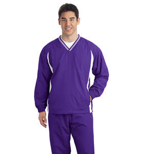 Sport-Tek Tipped V-Neck Raglan Wind Shirt - Dark/All Purple/White