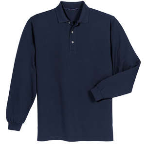 Port Authority Long Sleeve Pique Knit Sport Shirt - Dark/All Blue, Navy