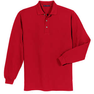 Port Authority Long Sleeve Pique Knit Sport Shirt - Dark/All Red