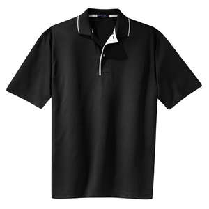 Sport-Tek Dri-Mesh Sport Shirt with Tipped Collar and Piping - Dark/All Black/White