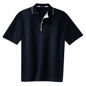 Sport-Tek Dri-Mesh Sport Shirt with Tipped Collar and Piping - Dark/All Blue, Navy/White