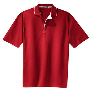 Sport-Tek Dri-Mesh Sport Shirt with Tipped Collar and Piping - Dark/All Red/White