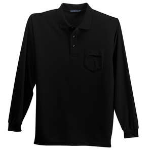 Port Authority Long Sleeve Silk Touch Sport Shirt with Pocket - Dark/All Black