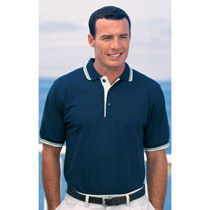 Custom Promotional Port Authority Silk Touch Sport Shirt with Stripe Trim - Dark/All