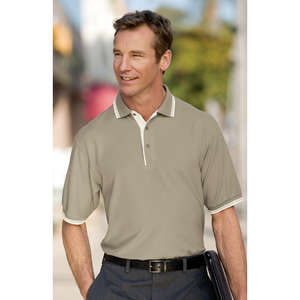 Port Authority Silk Touch Sport Shirt with Stripe Trim - Dark/All