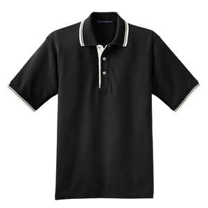 Port Authority Silk Touch Sport Shirt with Stripe Trim - Dark/All Black/White, Winter