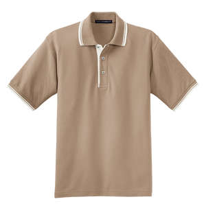Port Authority Silk Touch Sport Shirt with Stripe Trim - Dark/All Brown, Light/White, Winter