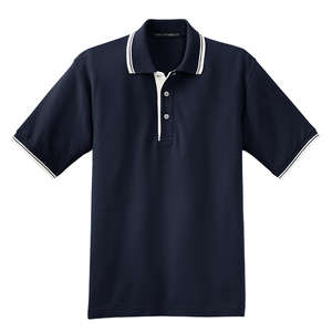 Port Authority Silk Touch Sport Shirt with Stripe Trim - Dark/All Blue, Navy/White