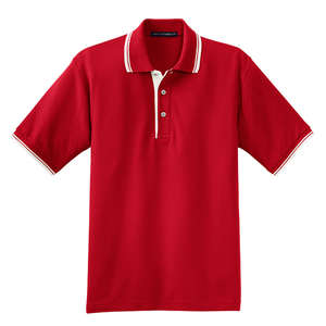 Port Authority Silk Touch Sport Shirt with Stripe Trim - Dark/All Red/White, Winter
