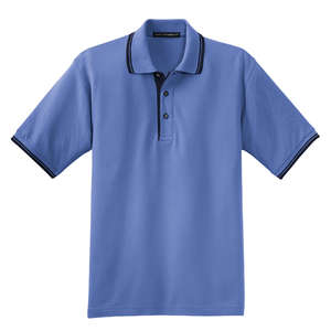 Port Authority Silk Touch Sport Shirt with Stripe Trim - Dark/All Blue, Ultramarine/Blue, Navy