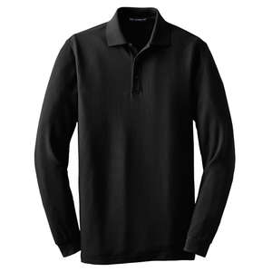 Port Authority Long Sleeve EZCotton Pique Sport Shirt - Dark/All Black
