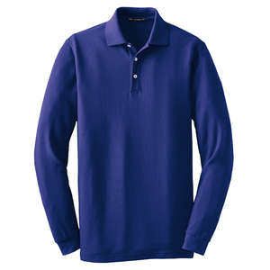 Port Authority Long Sleeve EZCotton Pique Sport Shirt - Dark/All Blue, Cobalt
