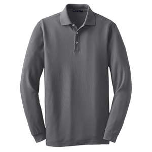 Port Authority Long Sleeve EZCotton Pique Sport Shirt - Dark/All Gray, Iron